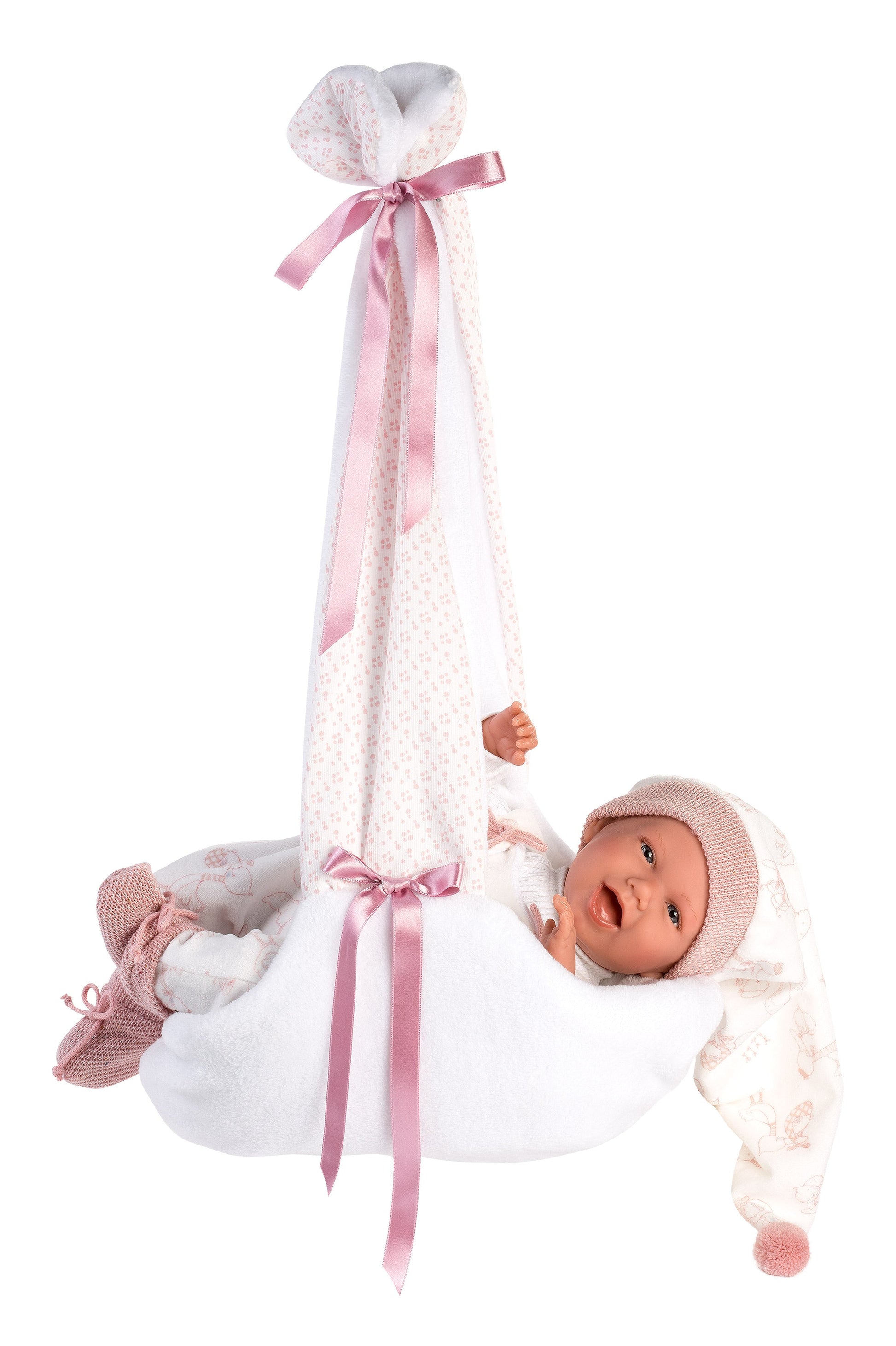 Llorens 16.5" Articulated New Born Natalia With Carrycot Dolls
