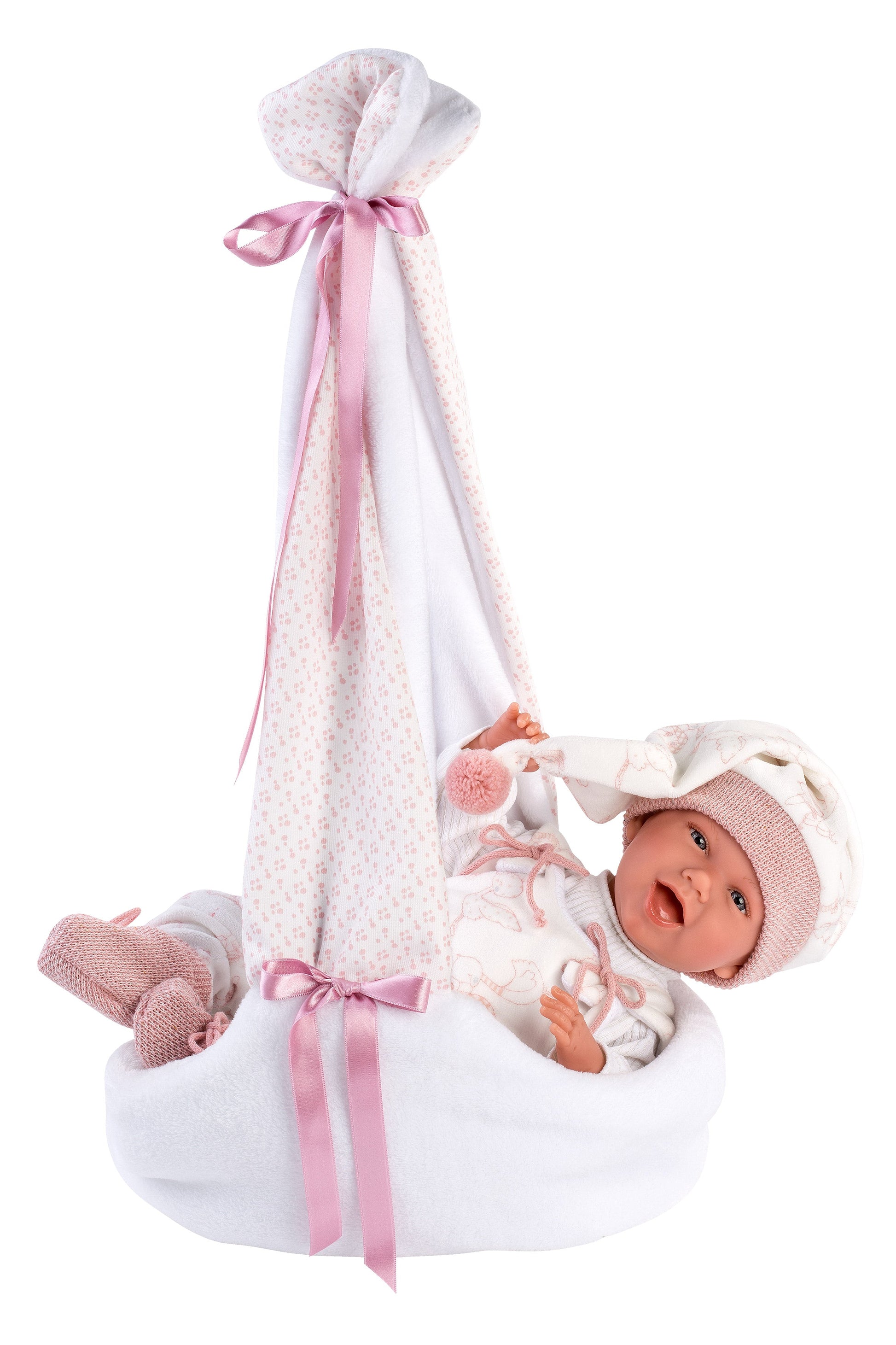 Llorens 16.5" Articulated New Born Natalia With Carrycot Dolls