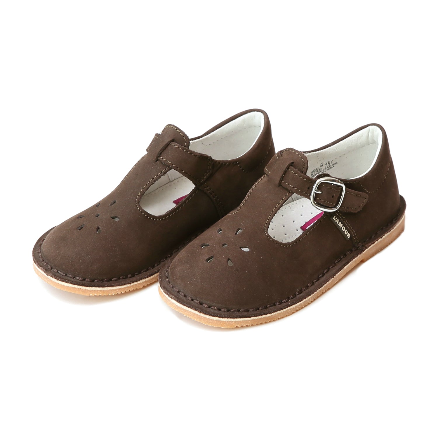 L'Amour Joy Classic Nubuck Leather T-Strap Mary Jane Mary Janes