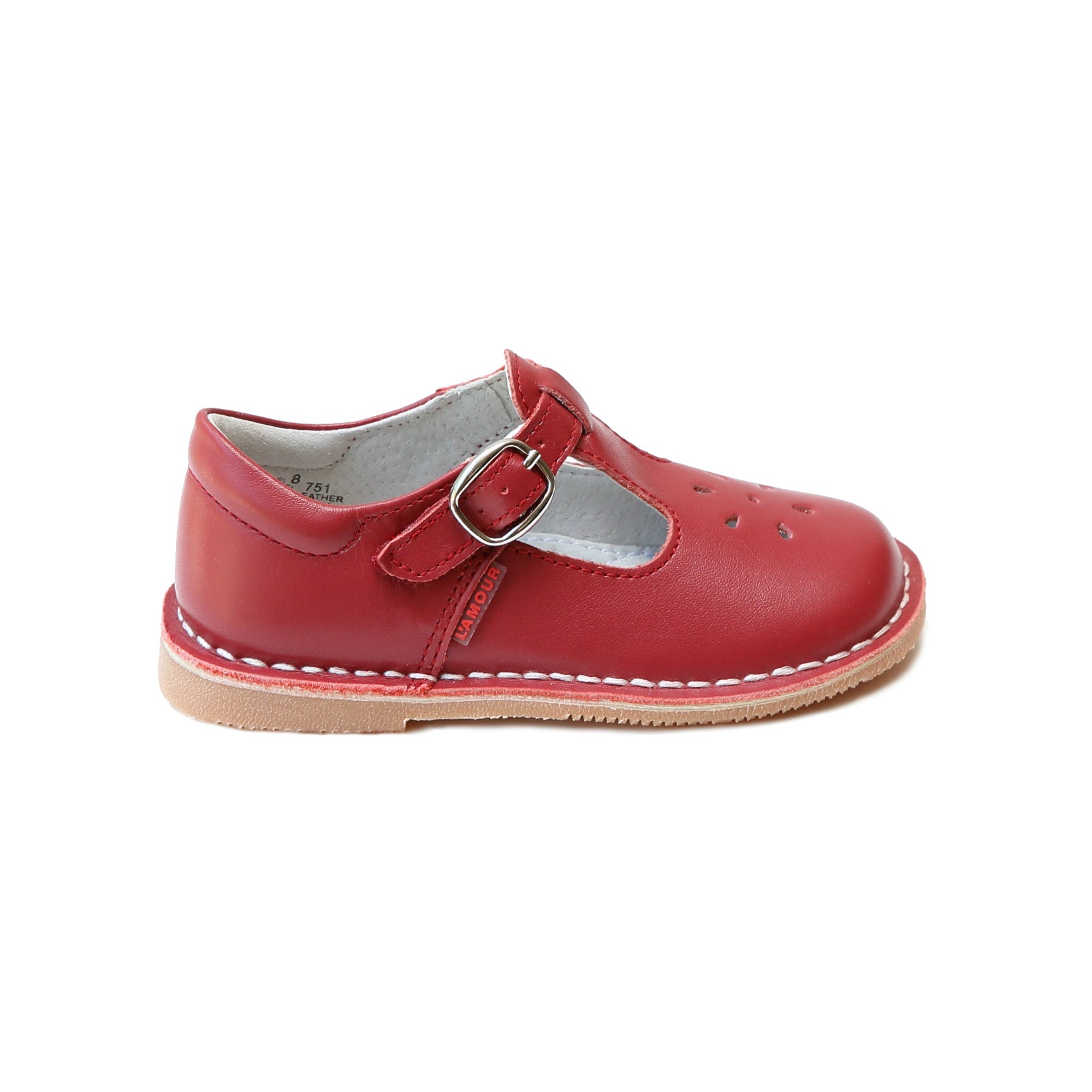 L'Amour Joy Classic Red Leather T-Strap Mary Jane Mary Janes