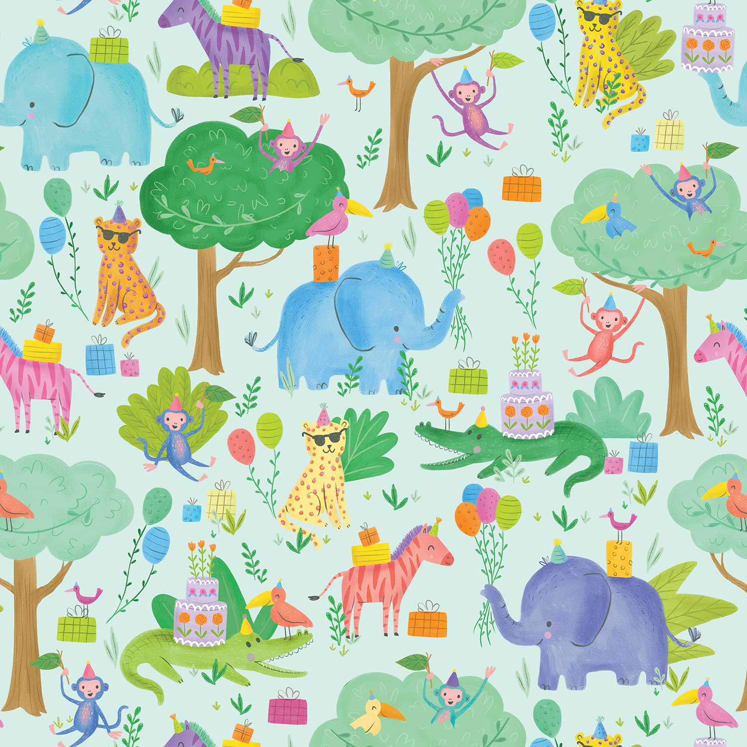 B328a Jungle Party Birthday Gift Wrapping Paper Swatch 