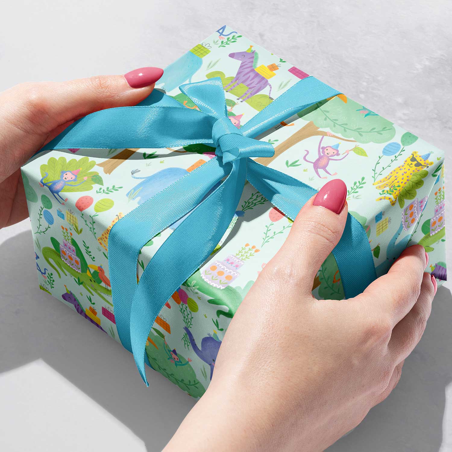 B328b Jungle Party Birthday Gift Wrapping Paper Gift Box 
