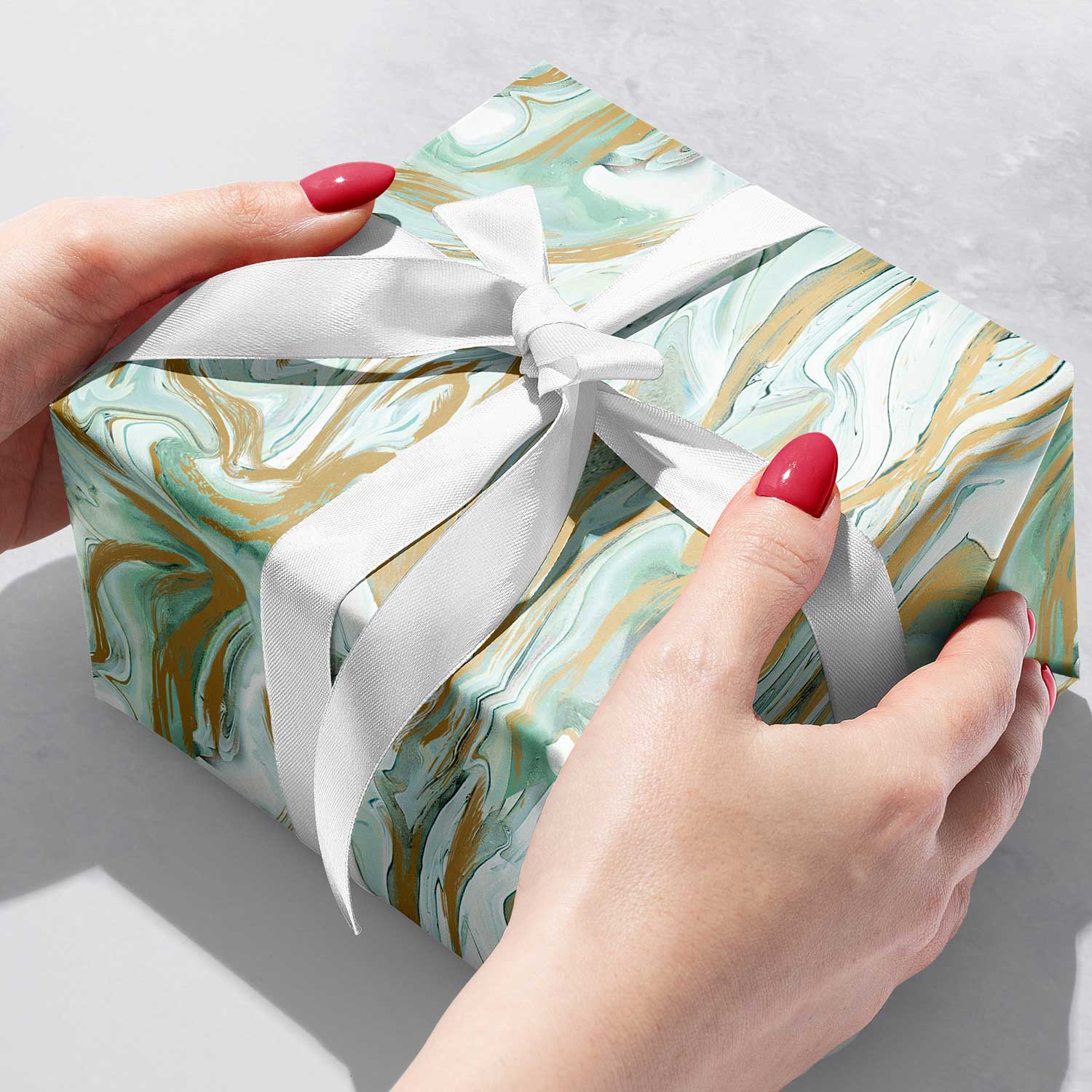 B736b Mint Marble Gift Wrapping Paper Gift Box 