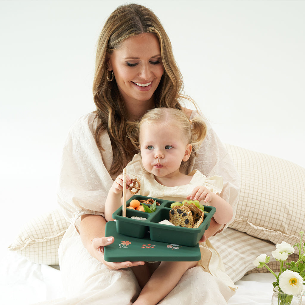 Silicone Bento Box Mini Floral Hunter Green