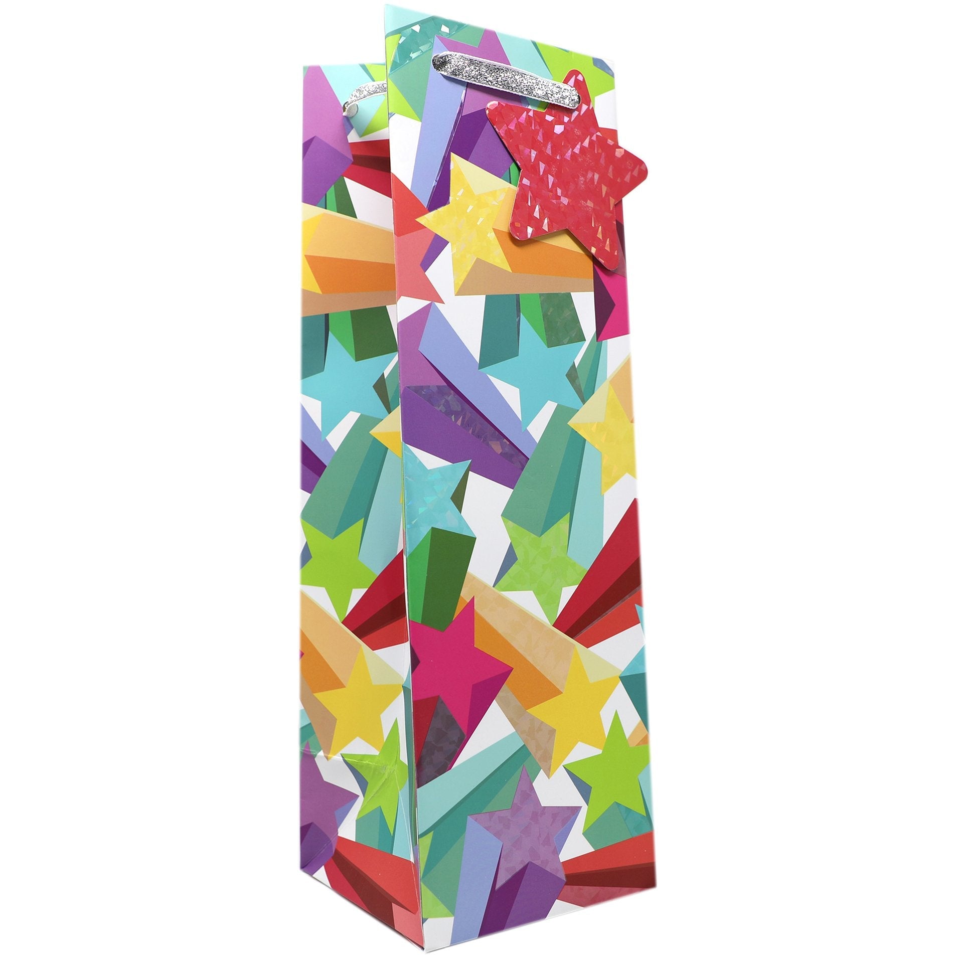 Wine Bottle Birthday Gift Bags, Bright Stars with Holographic Accents