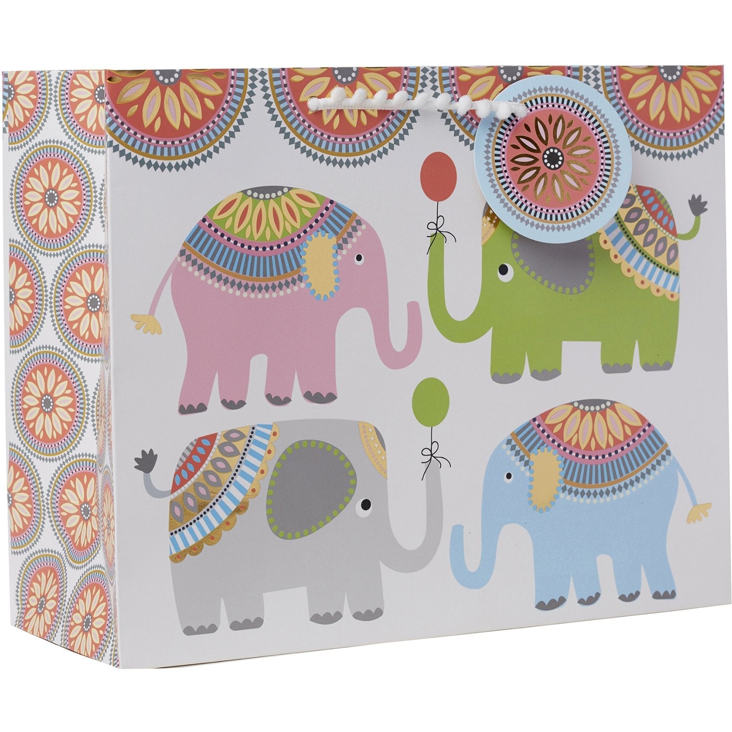 Large Matte Baby Gift Bags with Foil, Elephant Parade