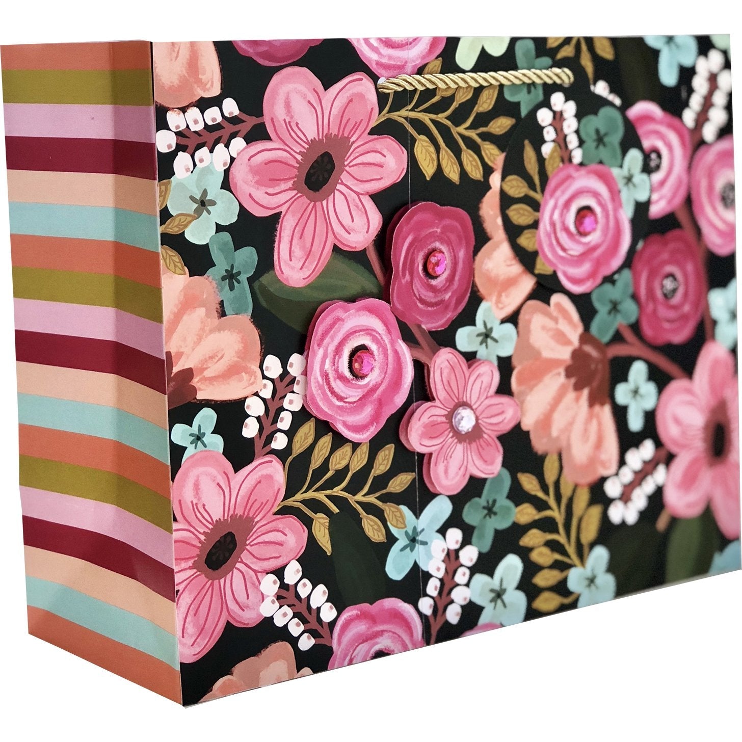 Large Matte 3D Floral Gift Bags with Rhinestones, Gypsy Flower