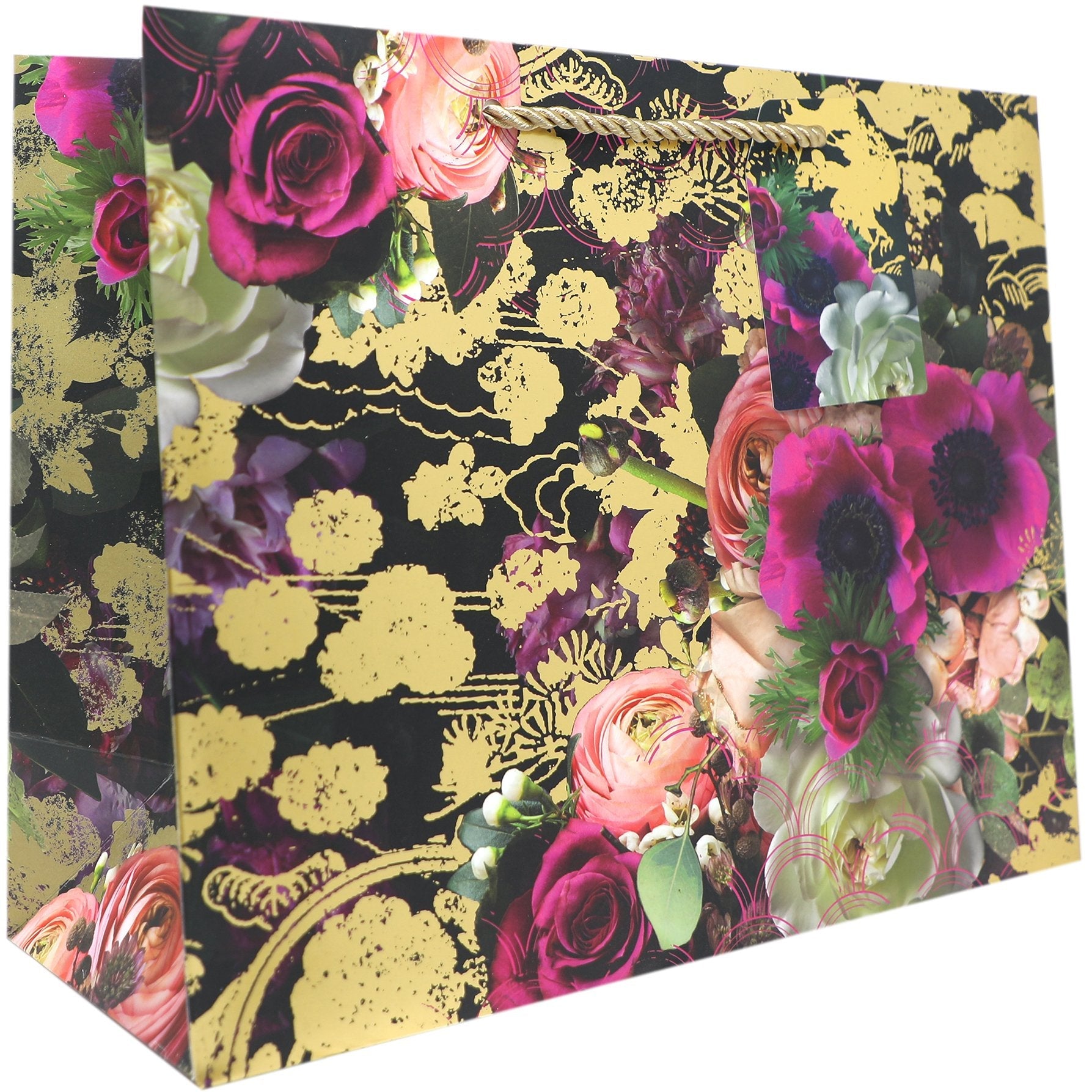 Large Floral Gift Bags, Exquisite with Foil Accents