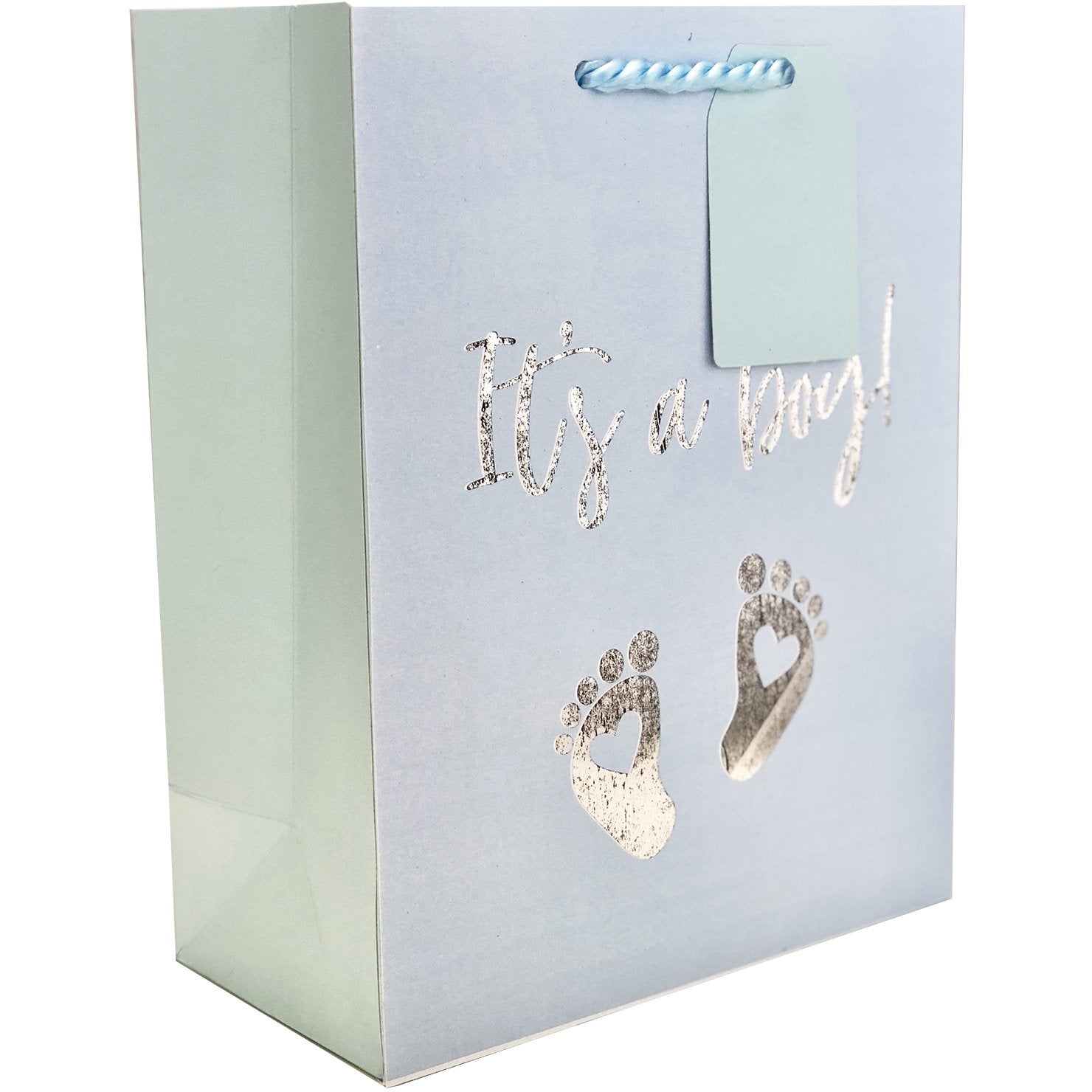 Medium Matte Pastel Blue Baby Gift Bags with Foil, It's a Boy
