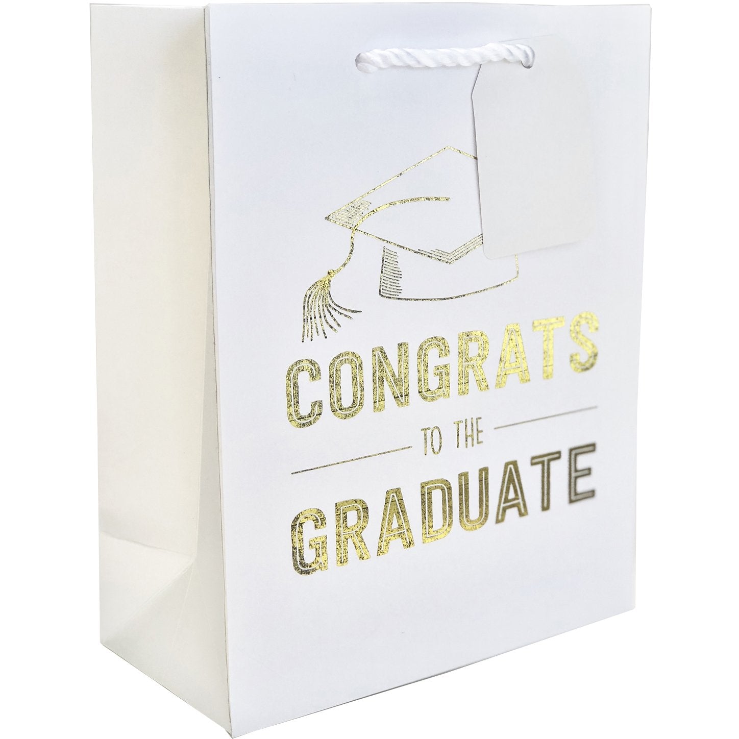Medium Matte White Graduation Gift Bags with Gold Foil, Congrats