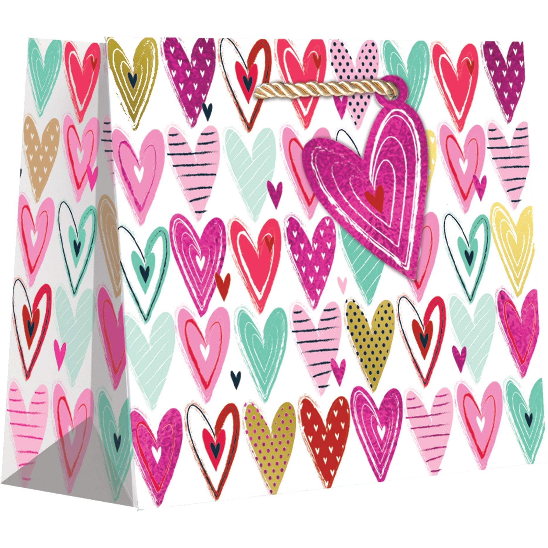 Medium Valentine Gift Bags, Pretty Hearts with Holographic Accents