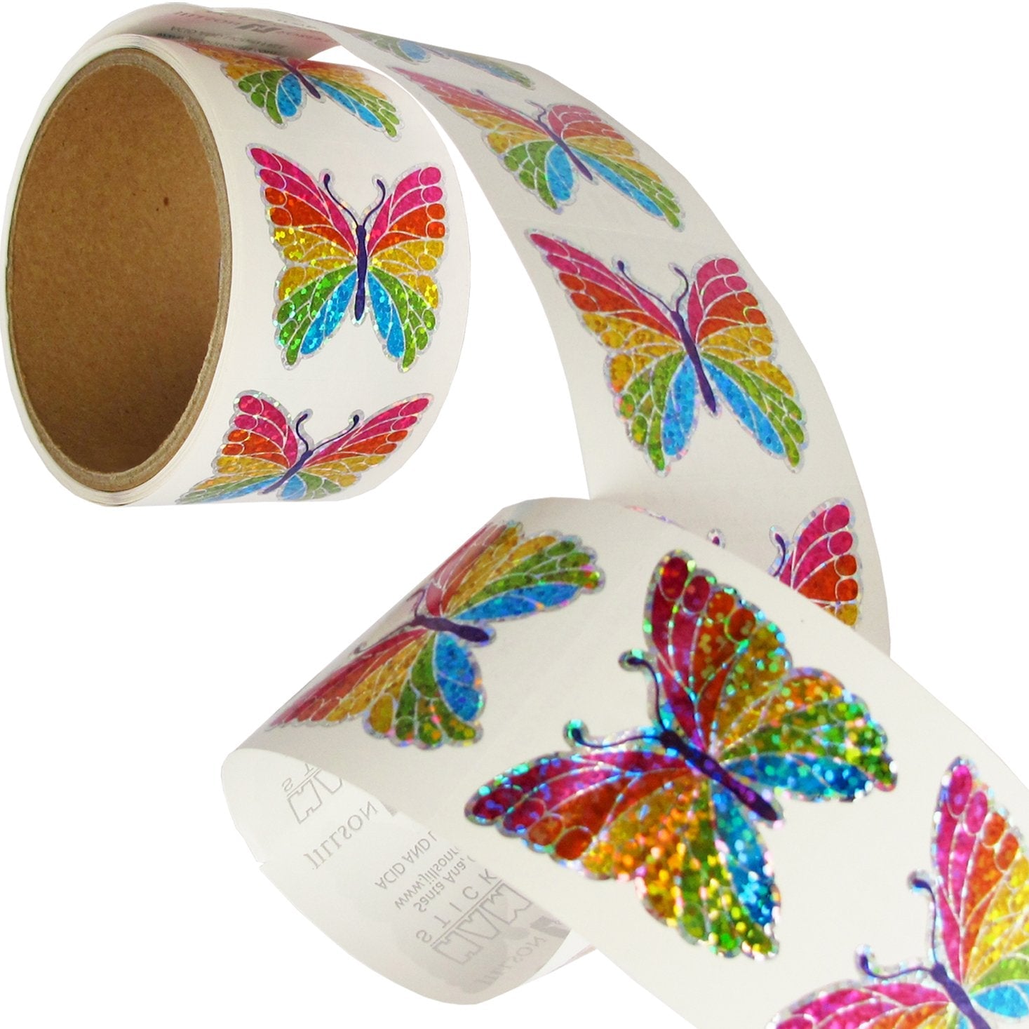 Bulk Roll Prismatic Stickers, Rainbow Butterfly (100 Repeats)