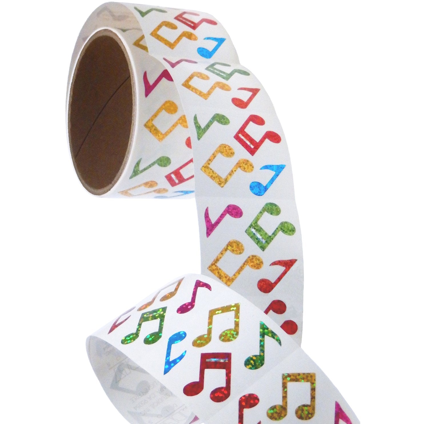 Bulk Roll Prismatic Stickers, Mini Musical Notes / Multicolor (50 Repeats)