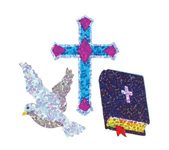 Jillson & Roberts Bulk Roll Prismatic Stickers, Dove / Cross / Bible (100 Repeats) - Present Paper