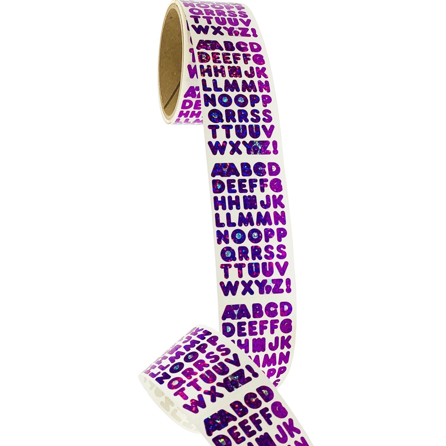 Bulk Roll Prismatic Stickers, Purple Alphabets (50 Repeats)