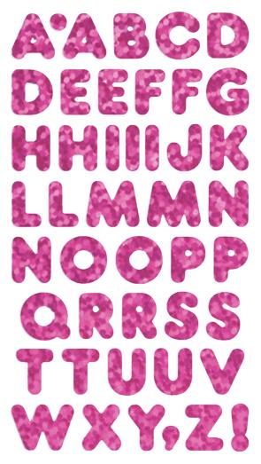 Bulk Roll Prismatic Stickers, Pink Alphabets (50 Repeats)