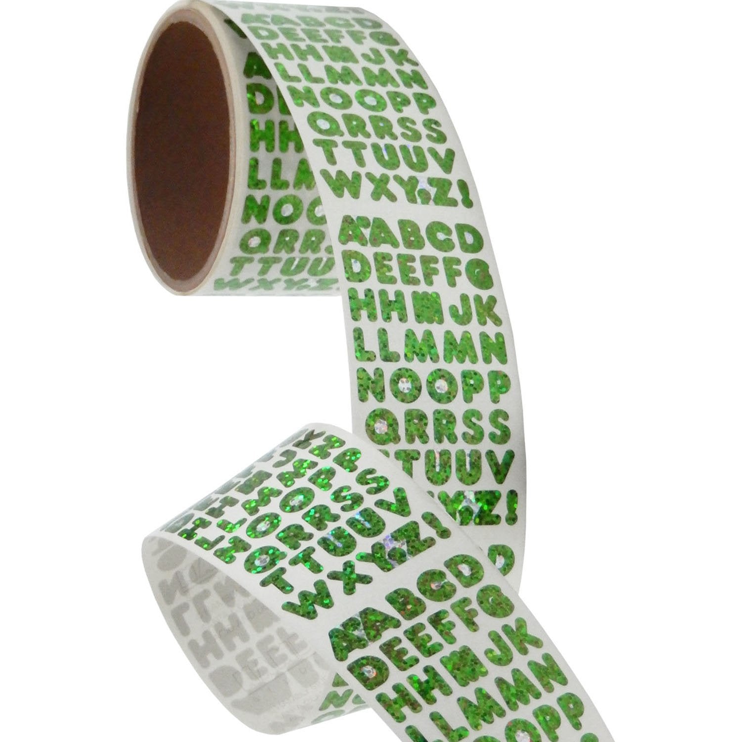 Bulk Roll Prismatic Stickers, Green Alphabets (50 Repeats)