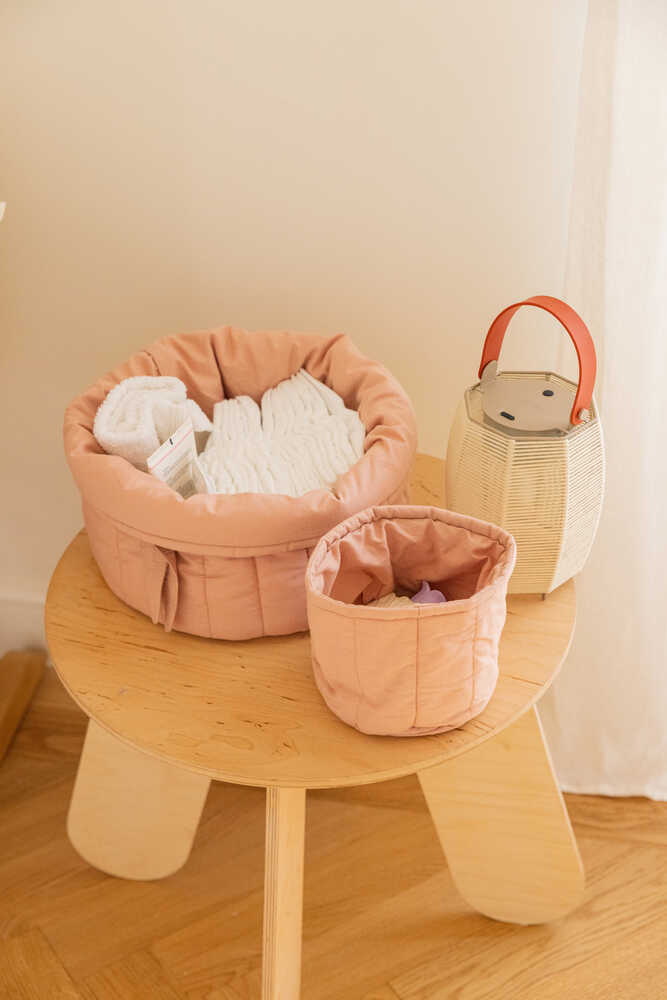 Set Of Two Quilted Baskets Vintage Nude  - Bamboo