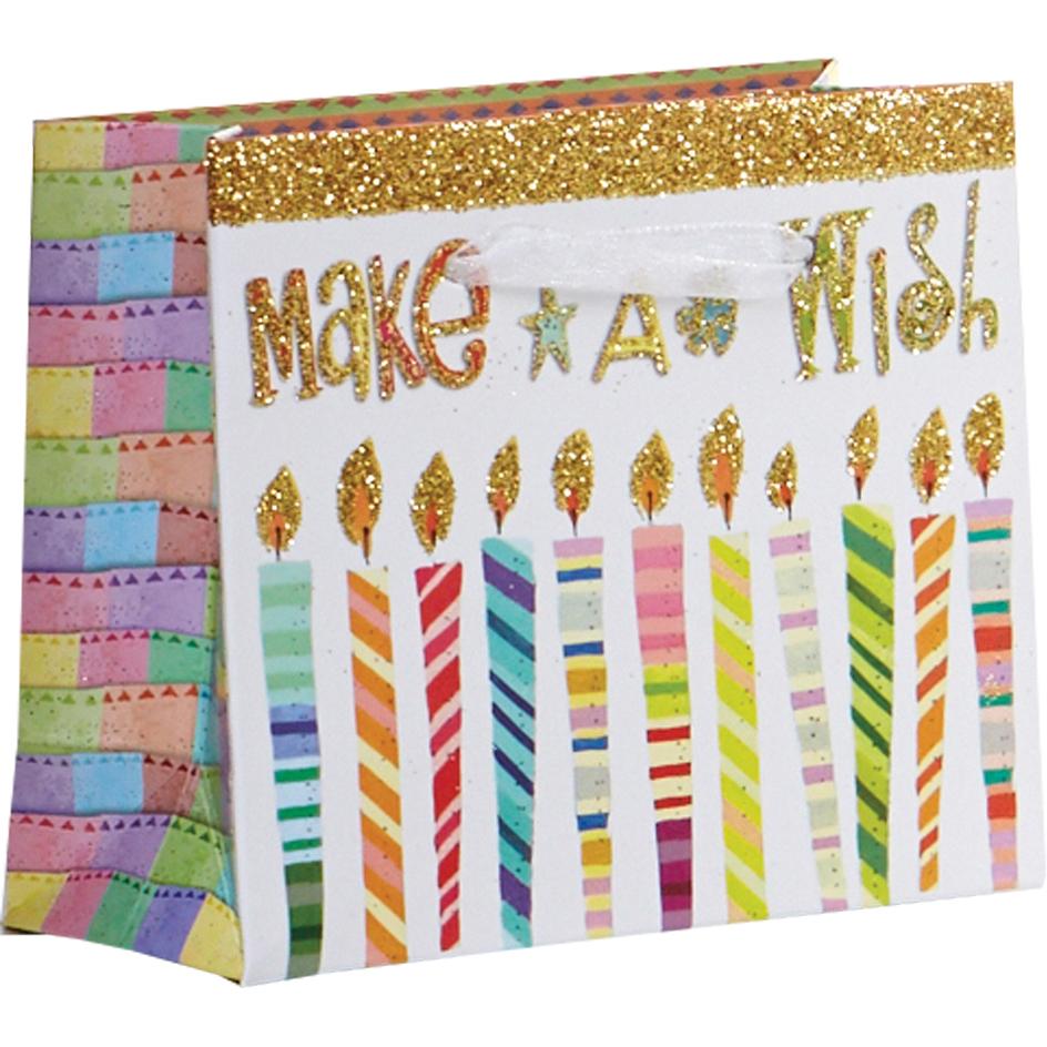 Tiny Matte Birthday Party Gift Bags with Glitter, Candles