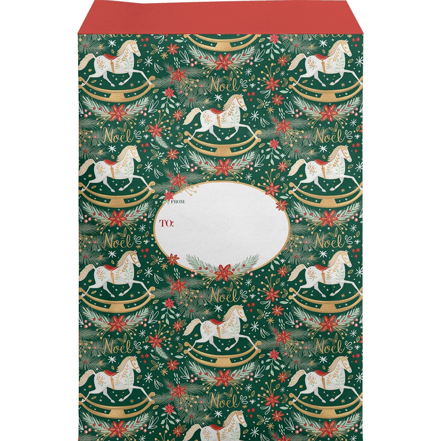 Large Christmas Printed Padded Mailing Envelopes, Rocking Horse Noel