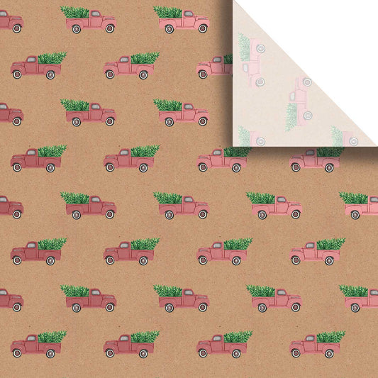 BXPT623a Red Pickup Truck Christmas Gift Tissue Paper Swatch