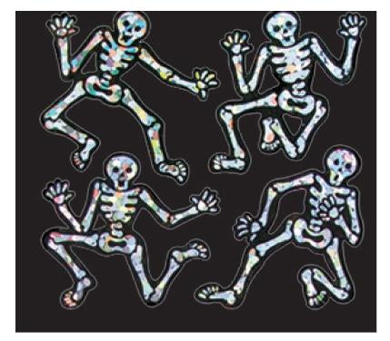 Bulk Roll Prismatic Stickers, Halloween Mini Dancing Skeletons (100 Repeats)