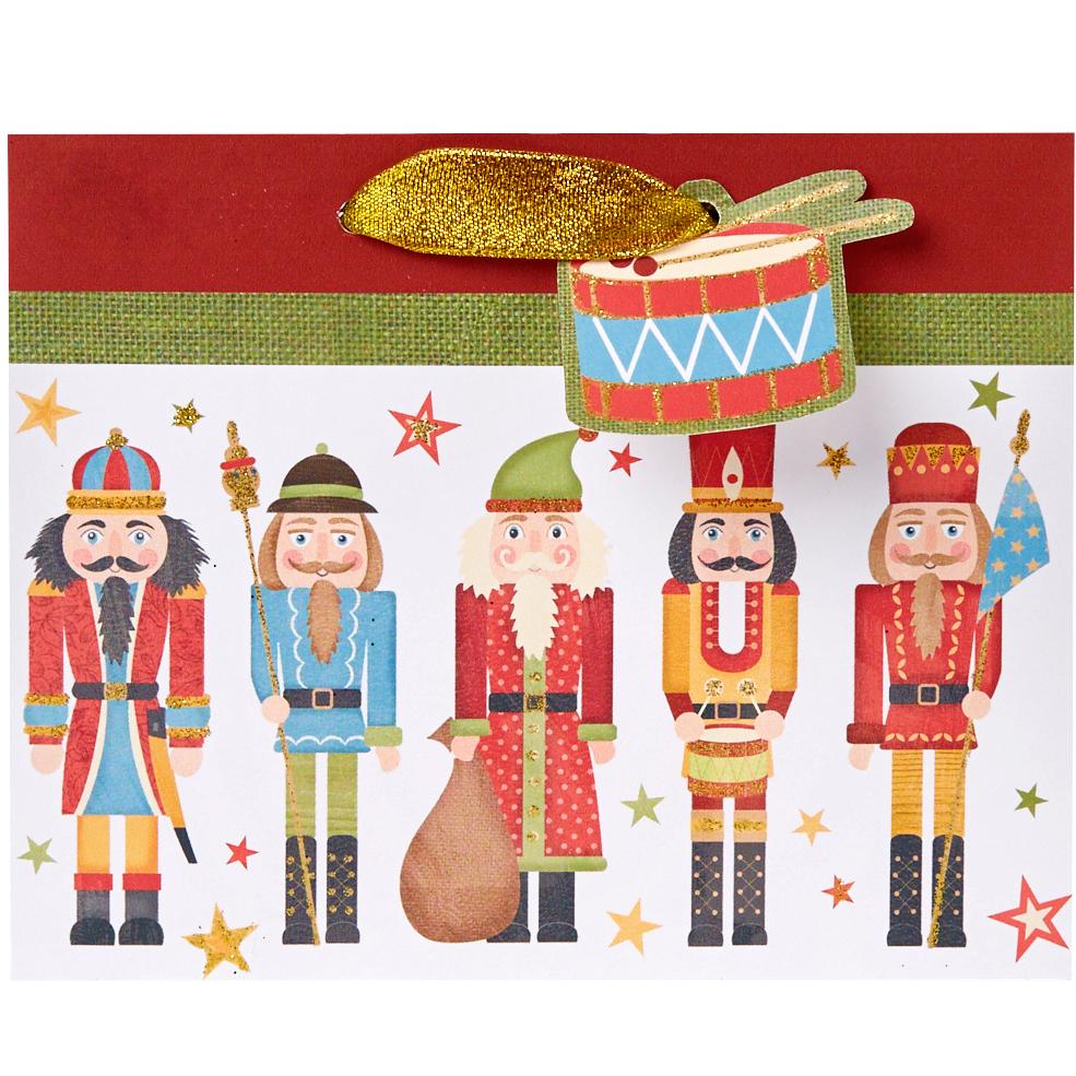 Small Matte Christmas Gift Bags with Glitter, Nutcracker