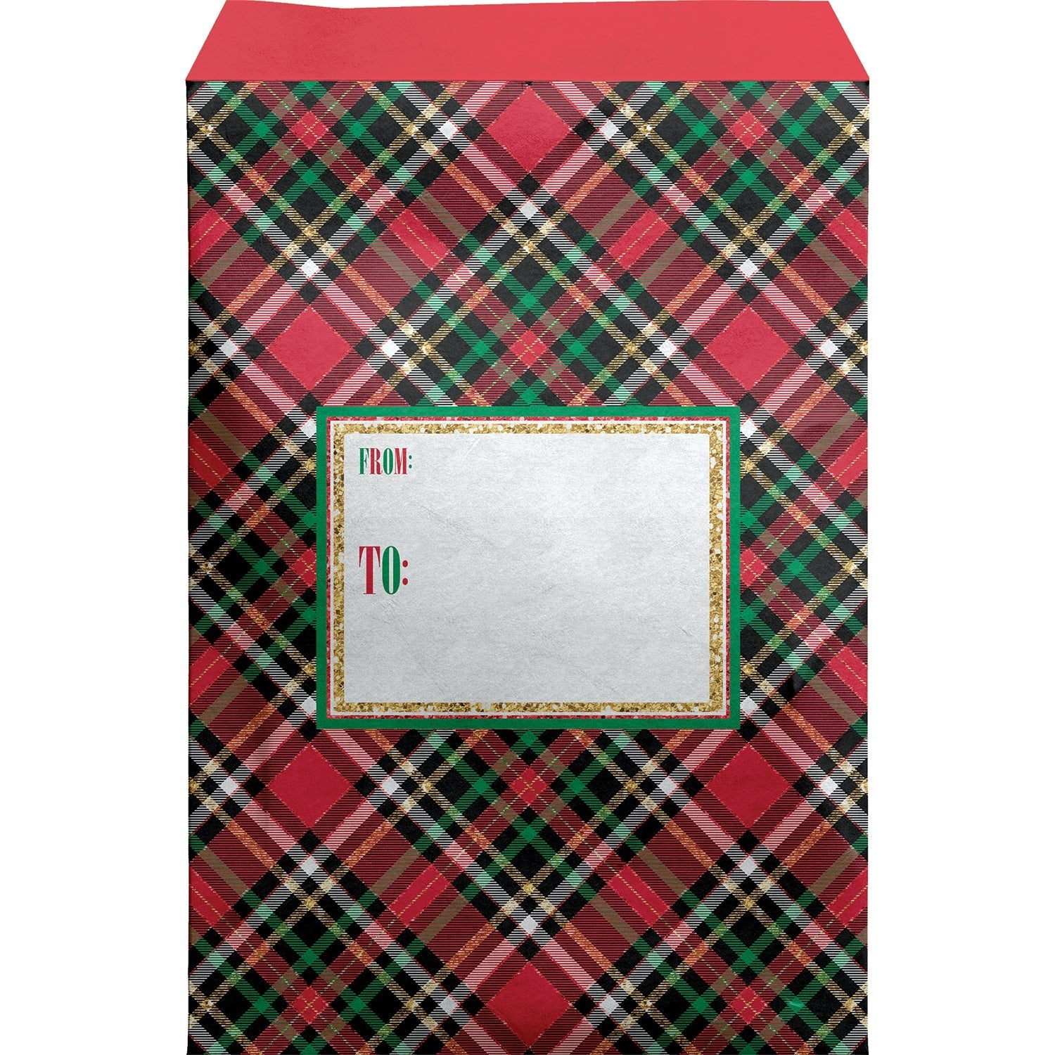Small Christmas Printed Padded Mailing Envelopes, Red Gold Plaid