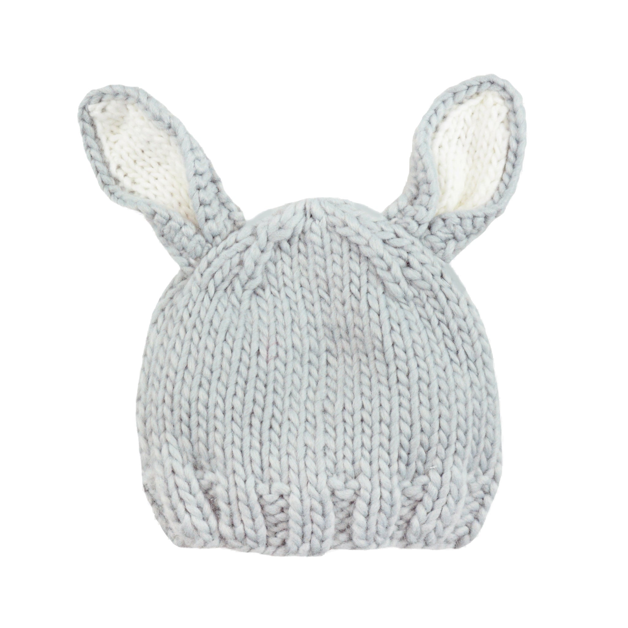 The Blueberry Hill Bailey Bunny Hand-Knit Hat, Grey with White Ears
