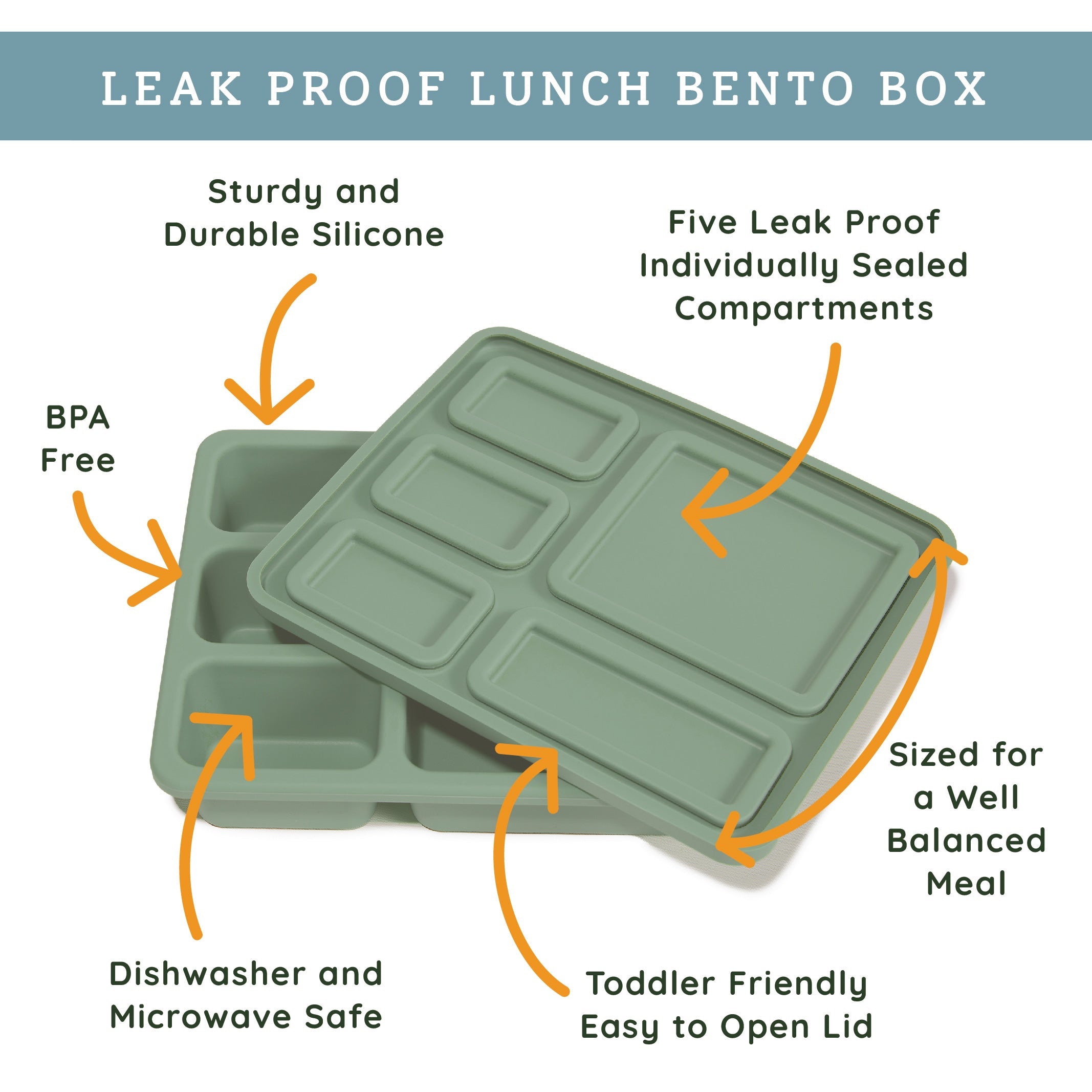 Silicone Bento Box Camper Sage Green for Toddlers and Kids