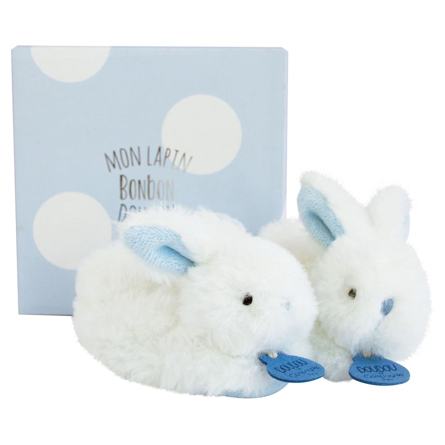 Doudou et Compagnie Blue Bunny Booties with Rattle Rattles