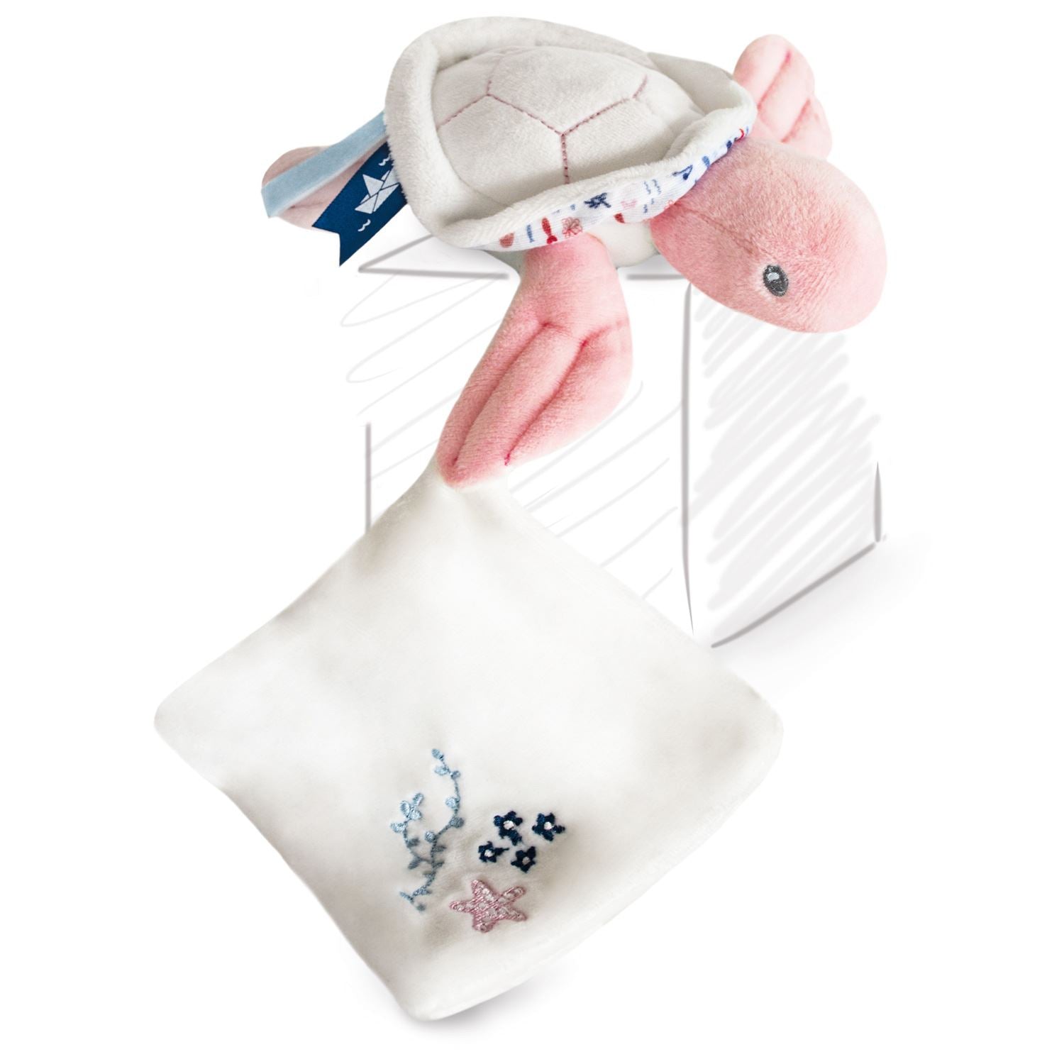 Doudou et Compagnie Under the Sea: Pink Turtle Plush with Doudou blanket Plushies