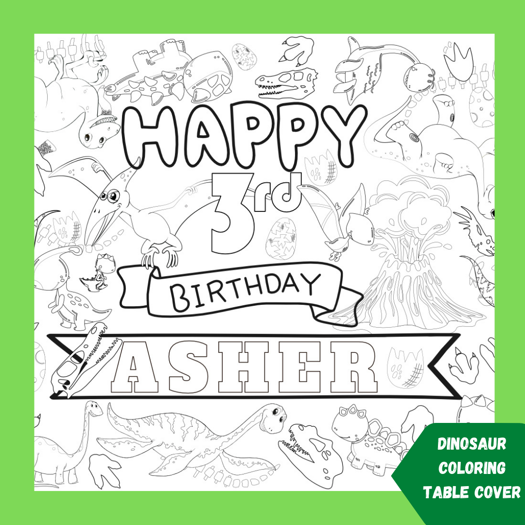 Creative Crayons Workshop Personalized Dinosaur Birthday Coloring Poster by Creative Crayons Workshop