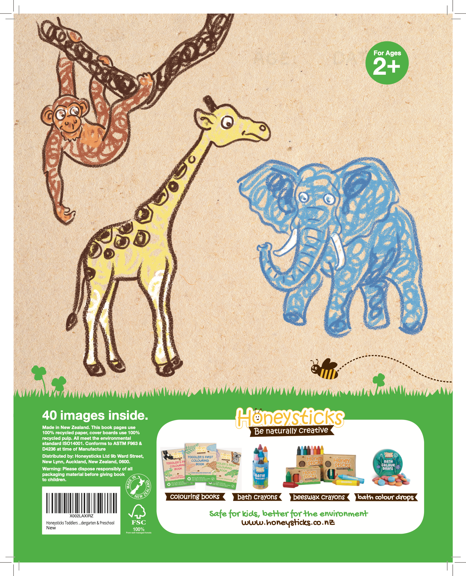 Honeysticks USA Toddlers First Colouring Book - An Endangered Animals Adventure by Honeysticks USA Scribbling
