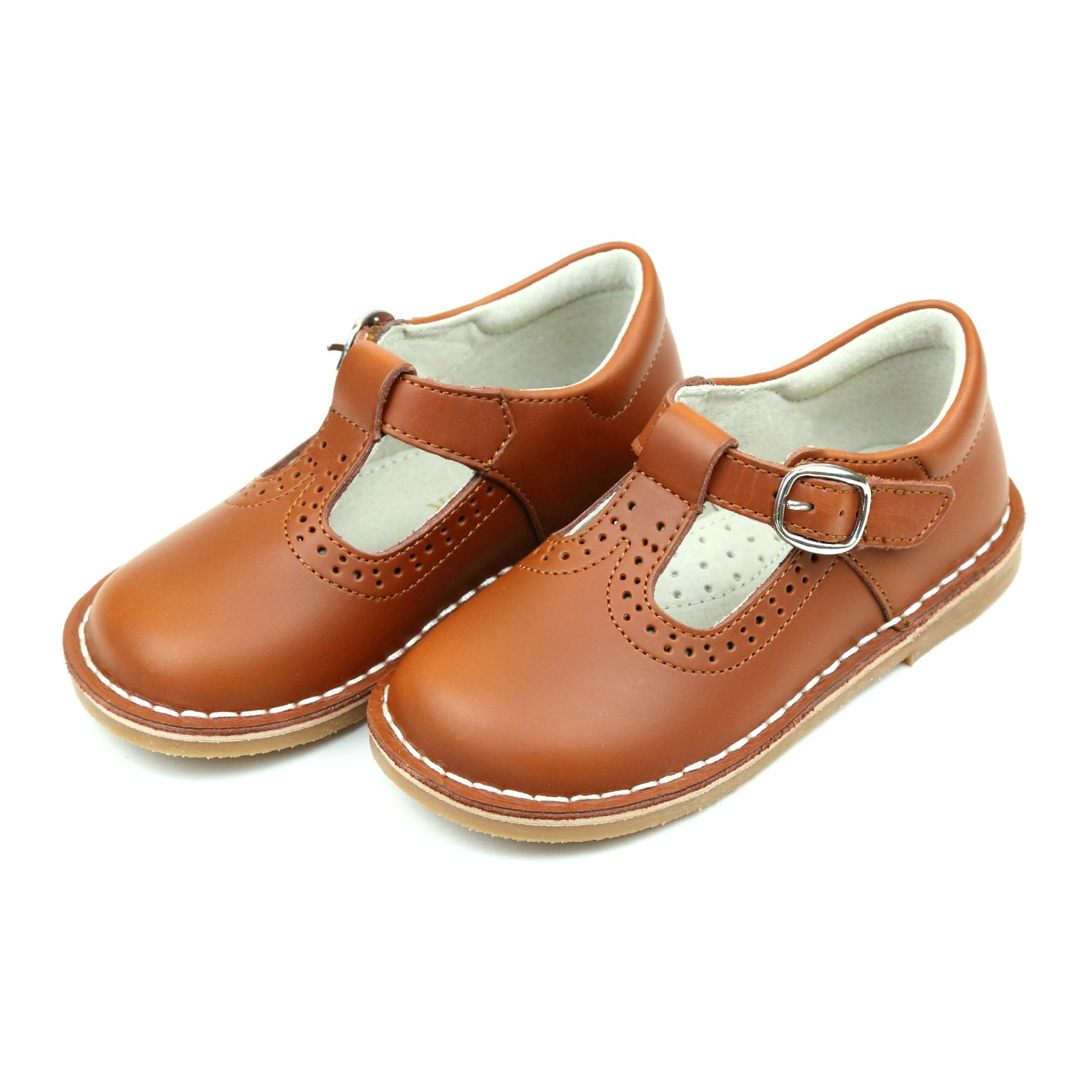 L'Amour Frances Cognac T-Strap Perforated Mary Jane Mary Janes