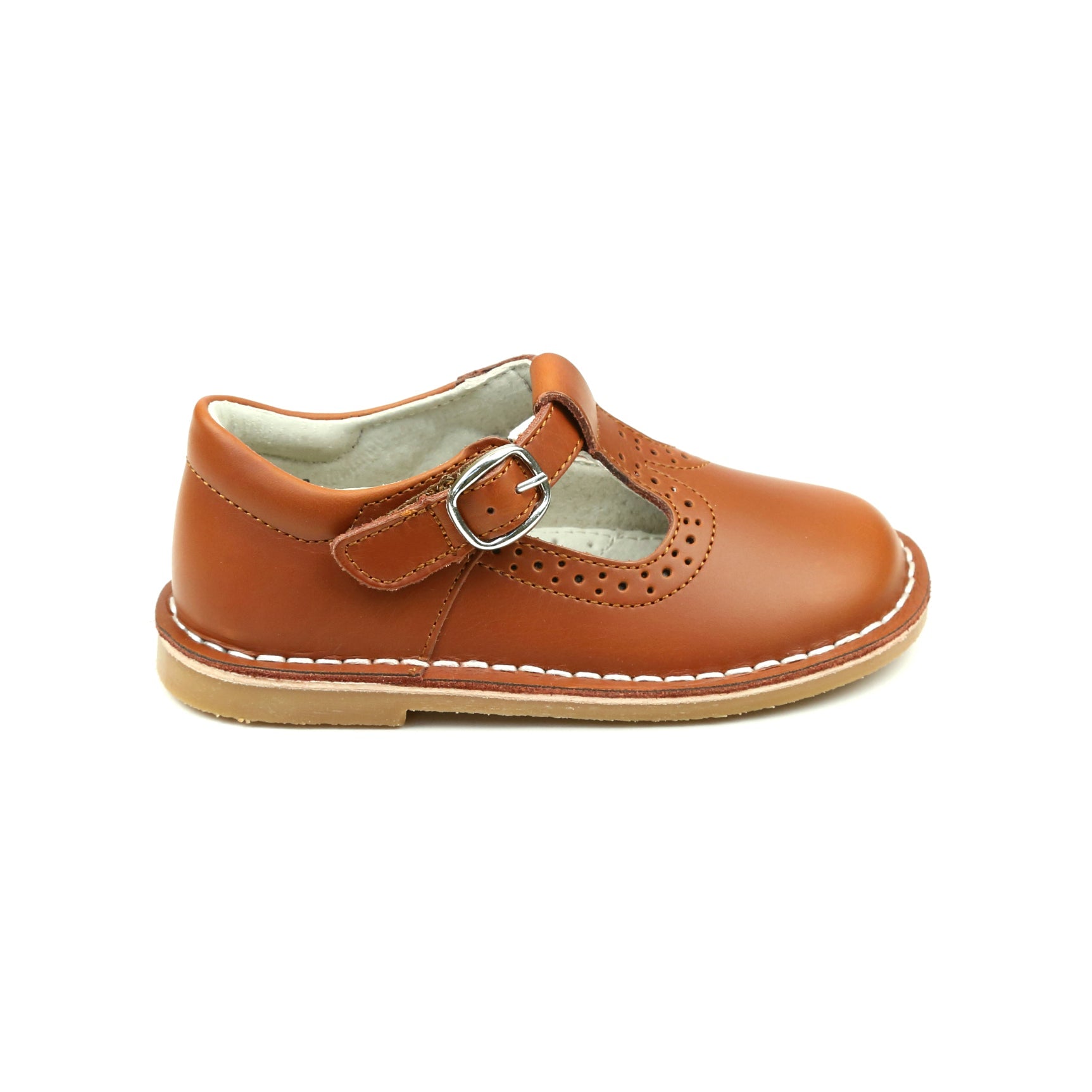 L'Amour Frances Cognac T-Strap Perforated Mary Jane Mary Janes