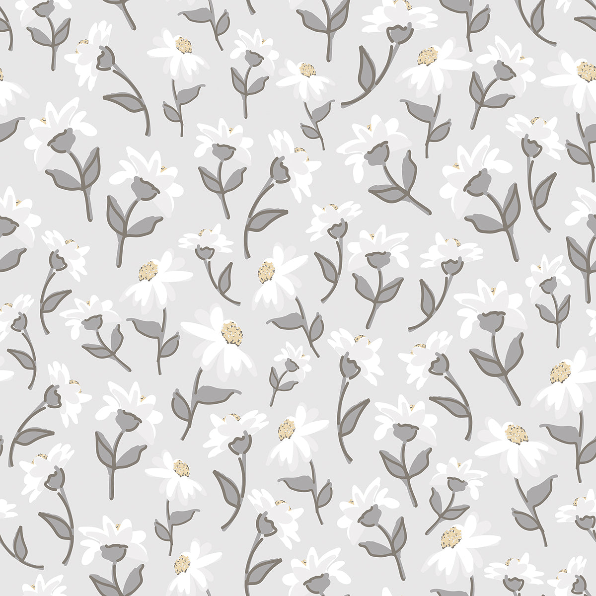 Lilipinso Wallpaper (50 Cm X 10 M) - Dancing Daisies (Grey)