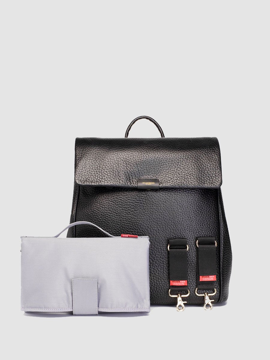 Storksak St James Black Leather Convertible Diaper Bag Shoulder Bags