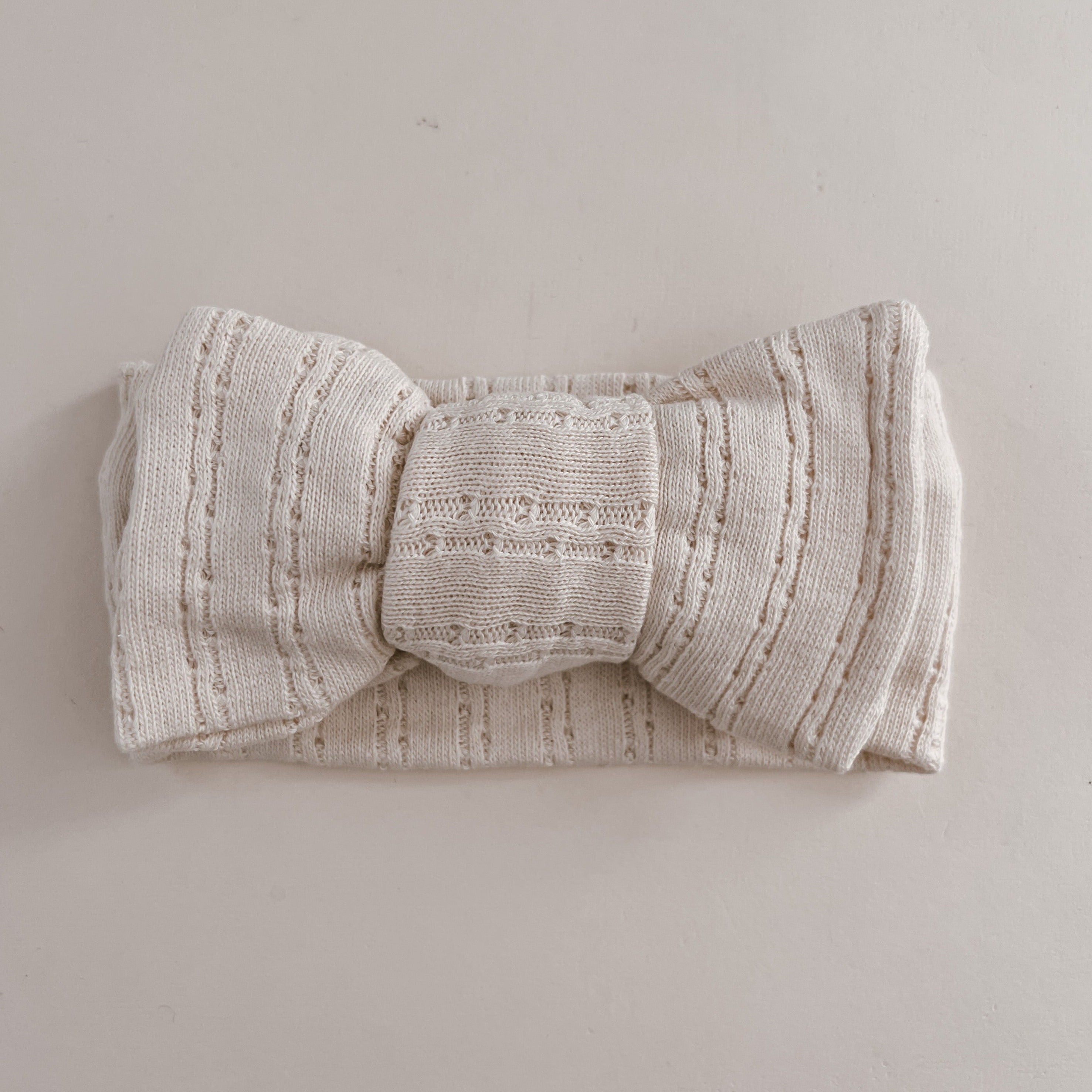 Pointelle Bow Headband - Cream