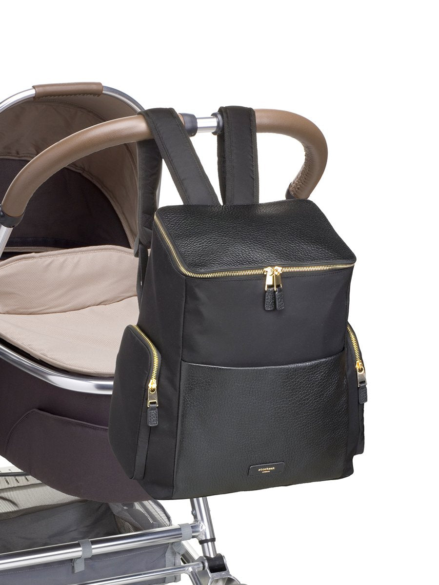 Storksak Alyssa Black & Gold Leather Convertible Shoulder Bag Backpack Diaper Bag Shoulder Bags