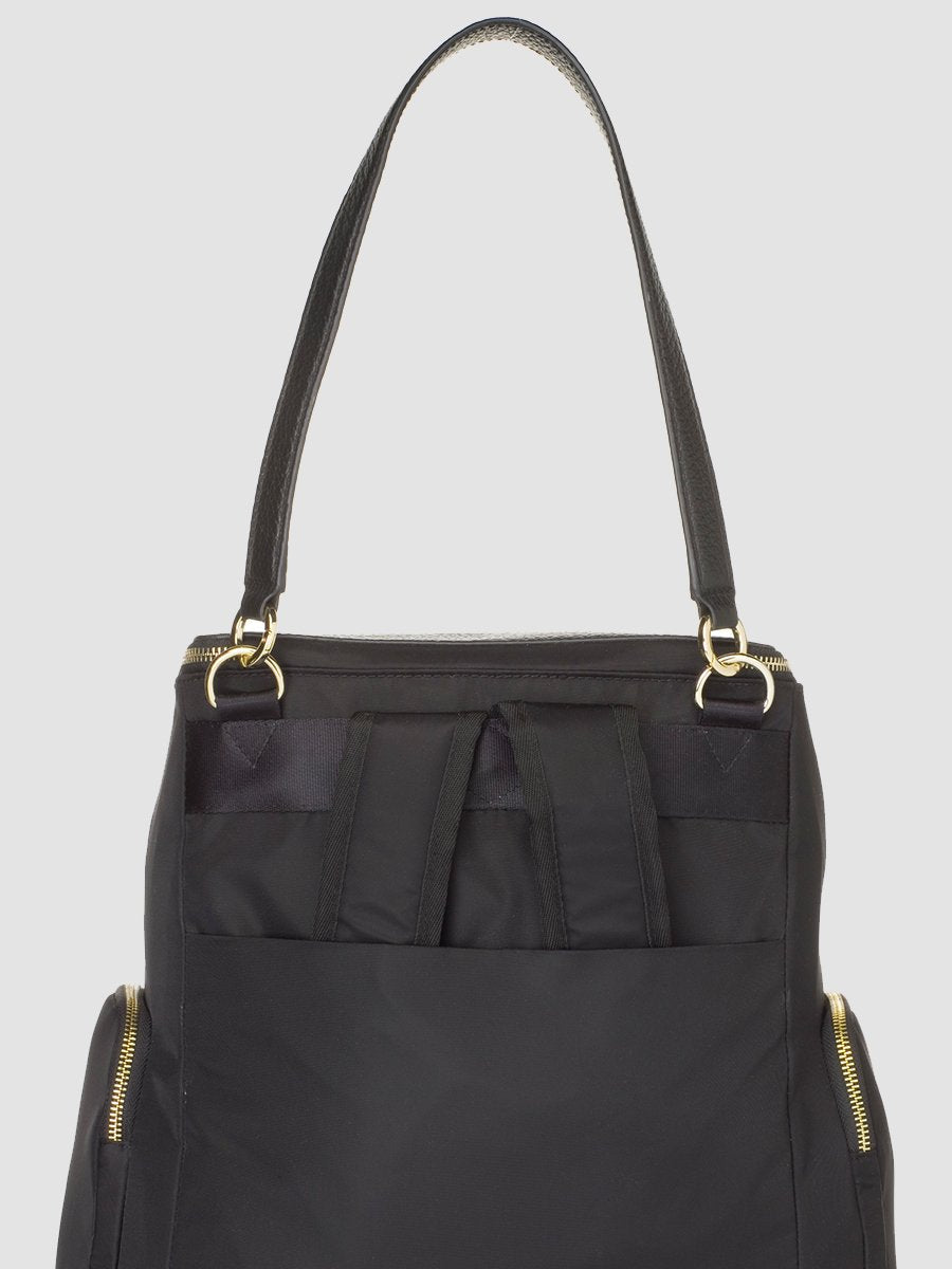 Storksak Alyssa Black & Gold Leather Convertible Shoulder Bag Backpack Diaper Bag Shoulder Bags