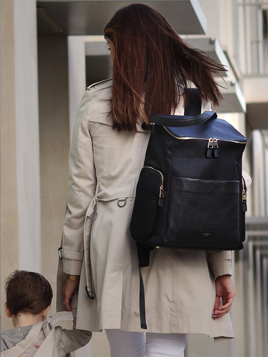 Storksak Alyssa Black & Gold Leather Convertible Shoulder Bag Backpack Diaper Bag Shoulder Bags