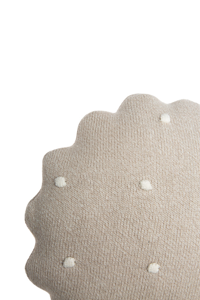 Knitted Cushion Round Biscuit Dune White  - Biscuit