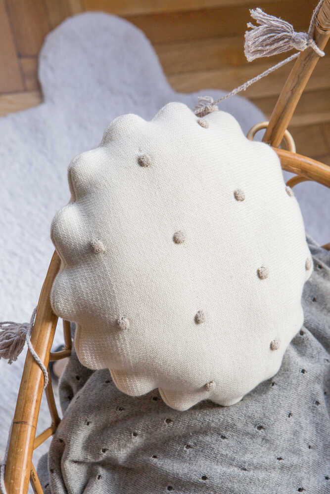 Knitted Cushion Round Biscuit Ivory  - Biscuit