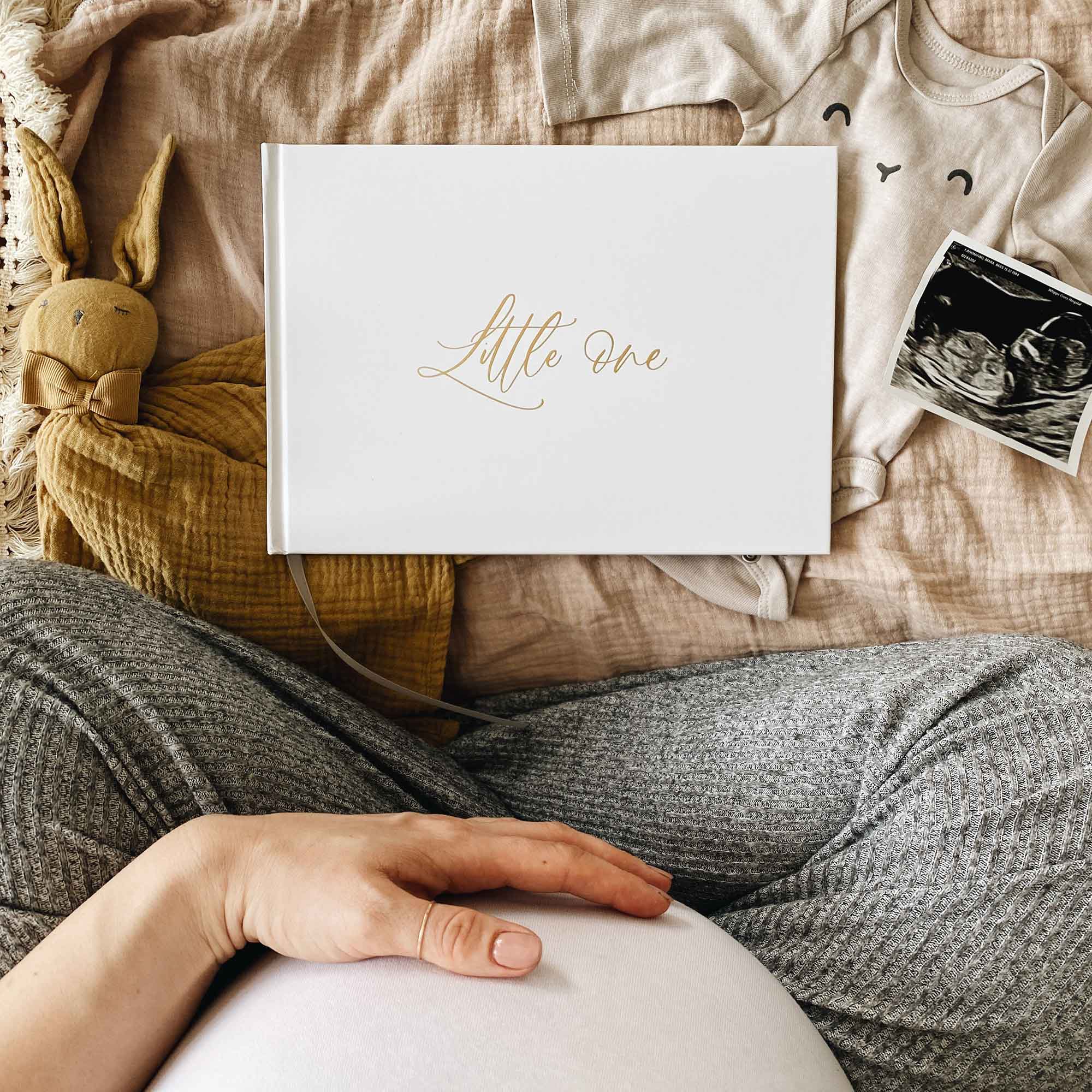 Baby memory book - White and Gold Foil with Gilded Edges