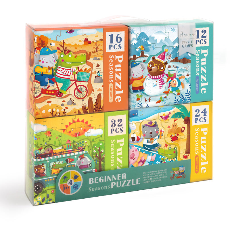 Mideer Set of 4 Progressive Puzzles: Seasons Winter, Spring, Autumn and Summer Puzzle