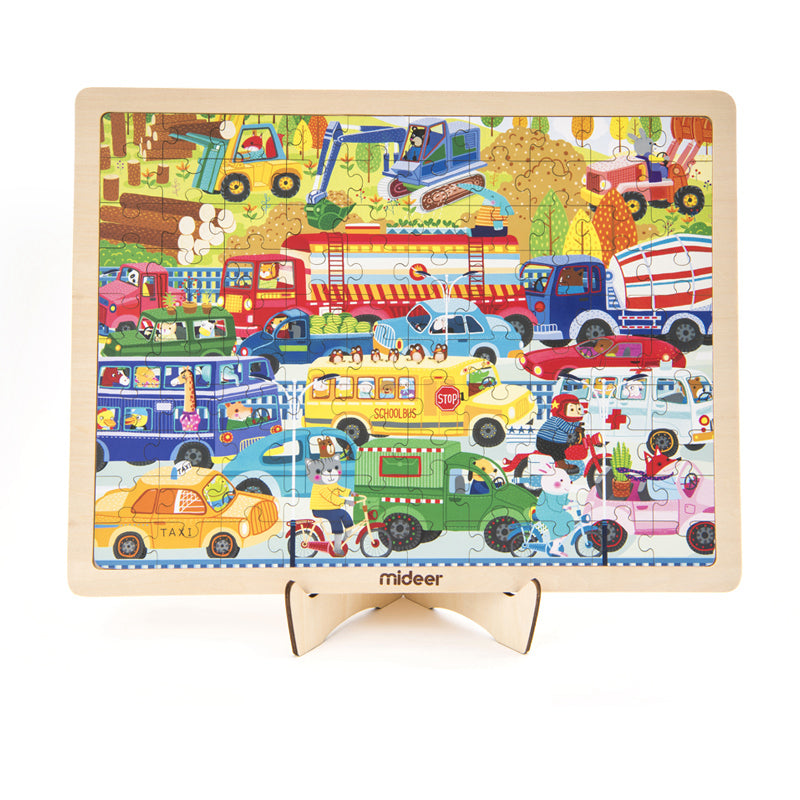 Mideer 100-piece Framed Standing Puzzle: Busy Traffic Puzzle