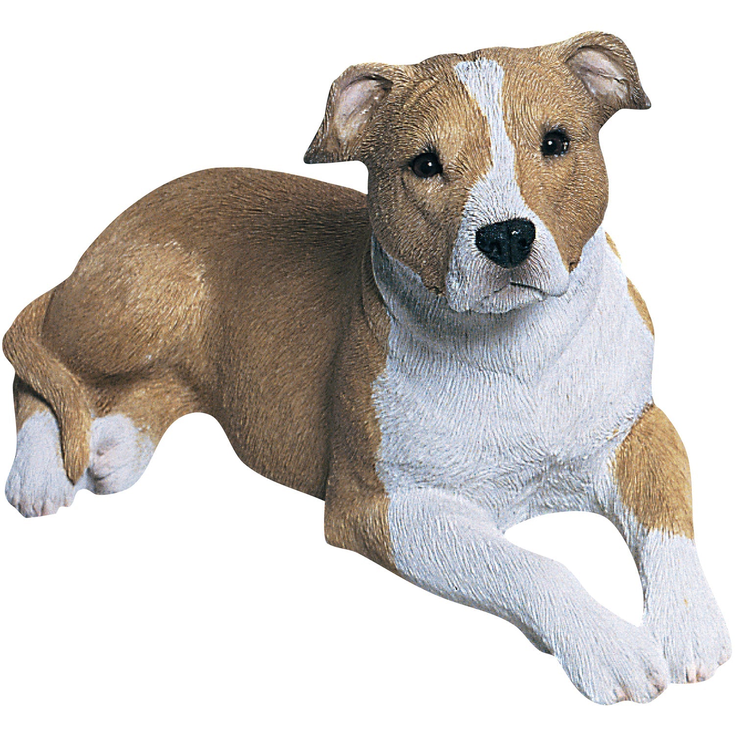 Sandicast "Mid Size" Lying Fawn & White UC Pit Bull Terrier Dog Sculpture