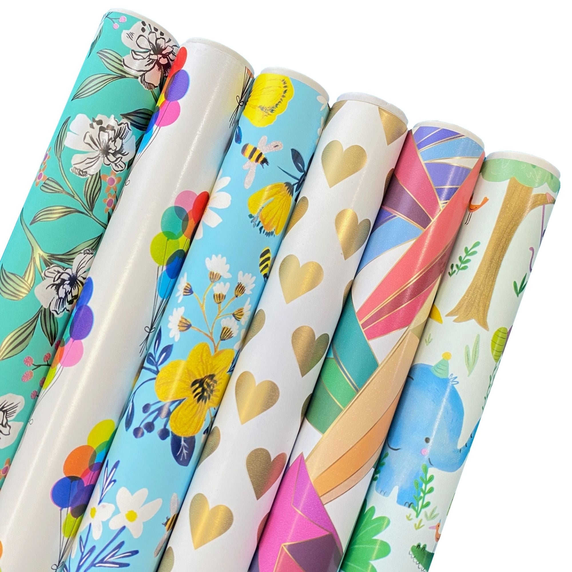 Assorted Wrapping Paper Roll Bundle (12.5 sq ft per roll, 75 total sq ft), 6 Pack