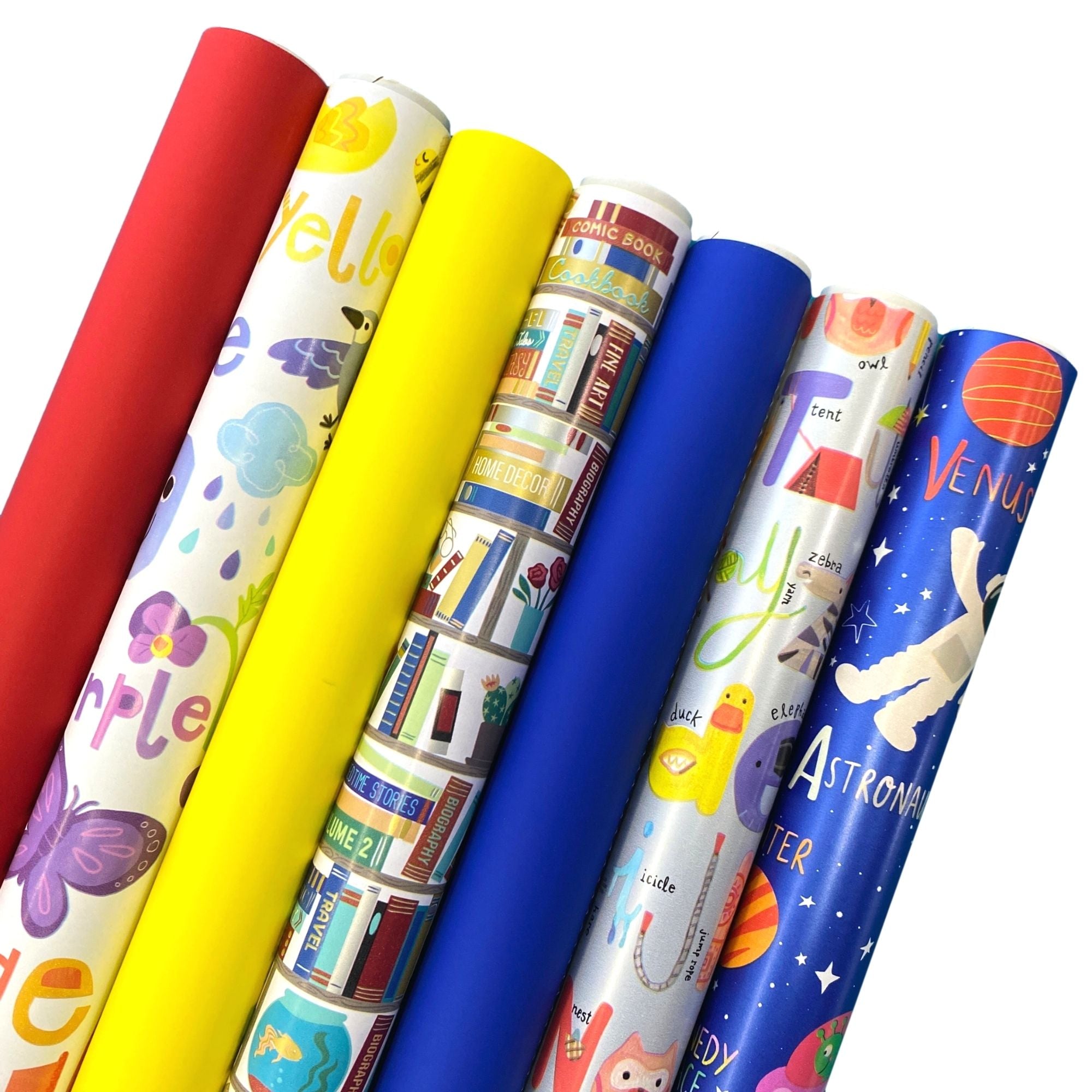 Back to School Wrapping Paper Roll Bundle (12.5 sq ft per roll, 87.5 total sq ft), 7 Pack
